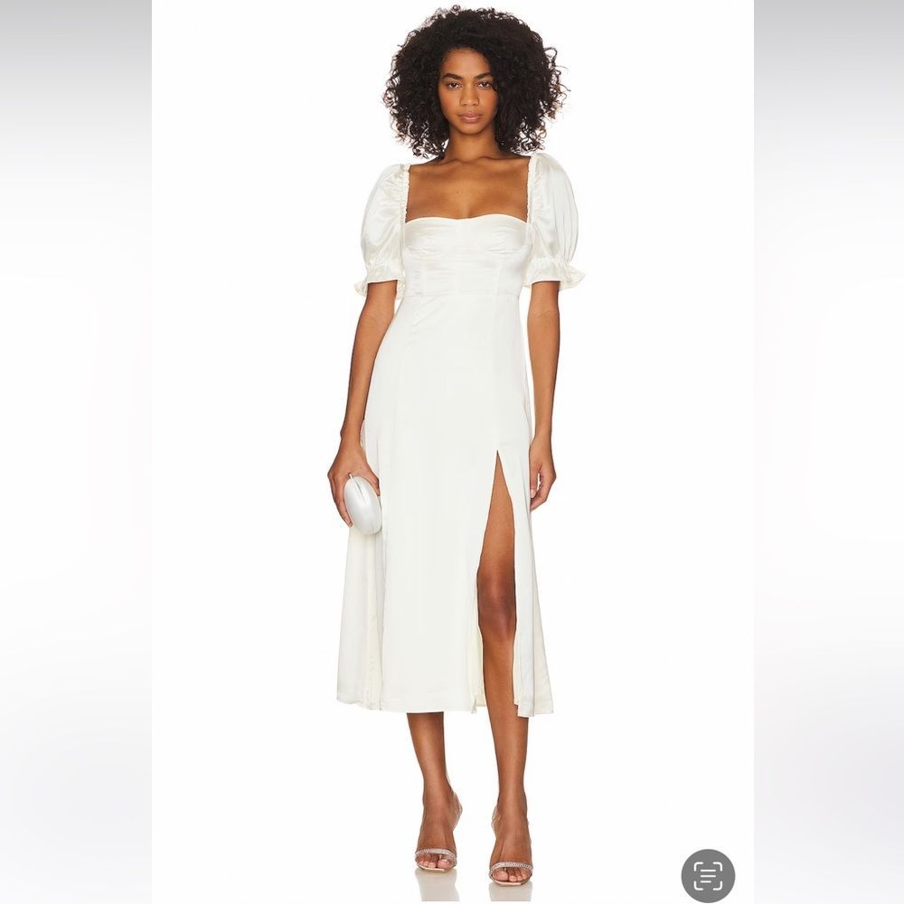 Puff Sleeve Midi Dress In Whisper White